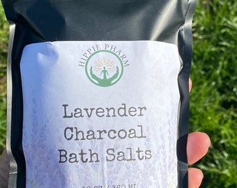 Lavender Charcoal Bath Salts 12 oz -  - Self Care Gift - Vegan Bath Salts - Epsom Salt, Bath Salt Soak
