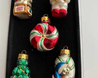 Multi Color Christmas Ornaments - Set Of Vintage Glass Ornaments - Glass Ornaments Christmas - 90s Christmas Decor - 5 Glass Ornaments