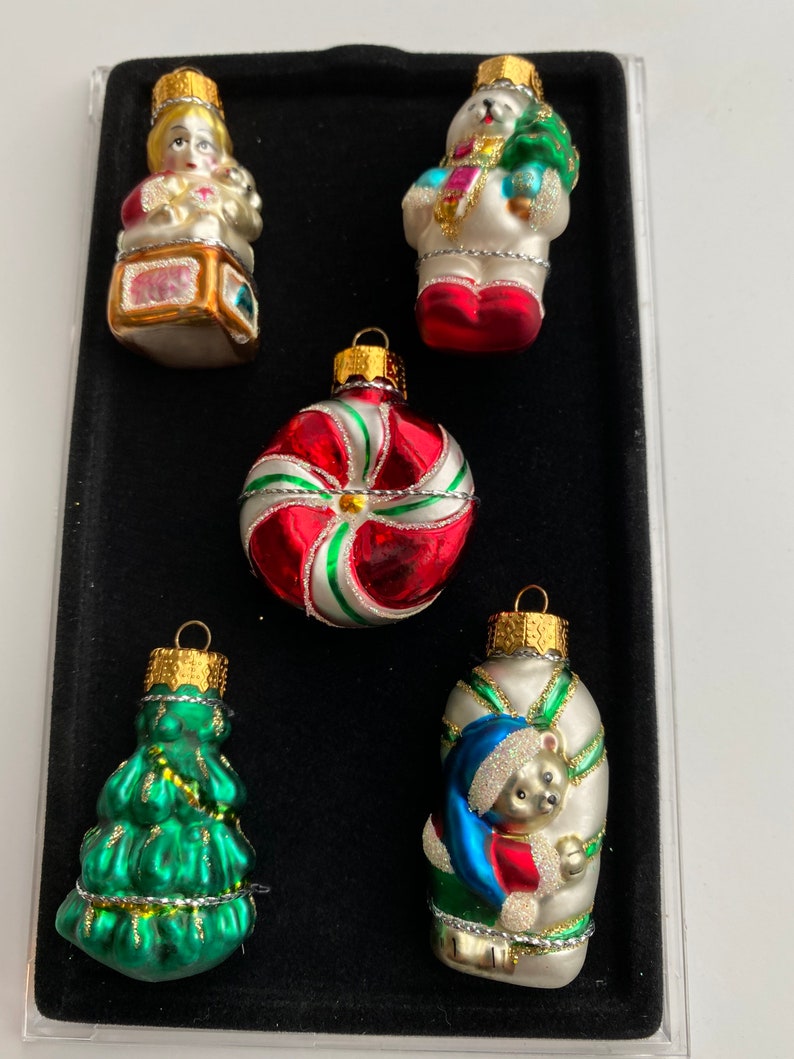 Multi Color Christmas Ornaments Set Of Vintage Glass Ornaments Glass Ornaments Christmas 90s Christmas Decor 5 Glass Ornaments image 1