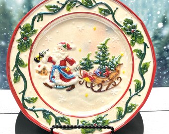 VTG Pacific Rim Christmas 3D Santa & Sleigh Glossy 8.5" Holiday Plate