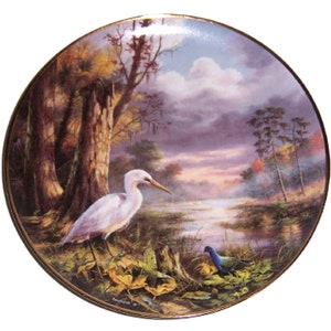 Danbury Mint &quot;Tranquil Beauty&quot; Limited Edition Collectible Plate - Fine China Porcelain Pelican Decor by Rudi Reinhardt (1993)