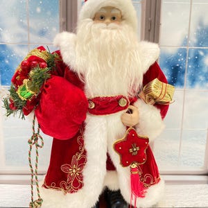 VTG  Santa Claus 18&quot; Standing Figurine on Wooden Stand Christmas Holiday Decor