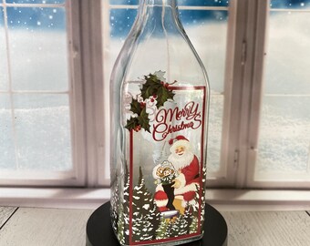 VTG Merry Christmas Santa Glass Light-Up Bottle 38oz – Perfect for Fairy Lights