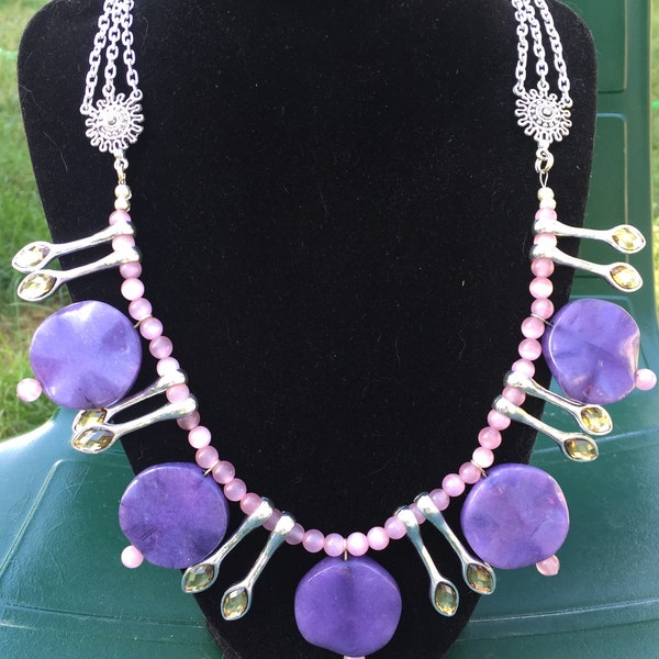 Purple Art Deco Bali Collar Necklace - Bib Necklace 24 Inches