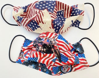 Motorcycle Face Mask - Patriotic Face Mask - Reversible Reusable Cotton Face Mask - Reversible Cotton Face Mask - Reversible Face Mask