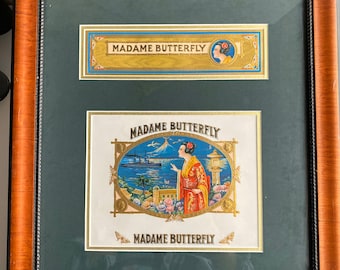 Vintage Madame Butterfly Embossed Beauty Cigar Box Label Inner and Outer  Original Japan C1915