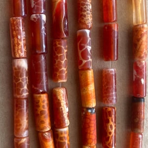 High Quality Genuine Red/Orange Fire Agate 17-18mm Long Tube And Thickness 6-7mm for DIY Jewelry Making & Design 16 &quot; Full Strand.