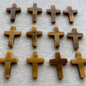 Genuine Tiger Eye 18x25mm Cross Pendant Top Hole And Center Hole Pendant Real Stone Polished Beads.Each Piece.