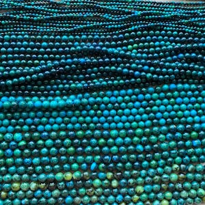 Chrysocolla Blue-Green Beads 4mm,8mm,10mm,12mm And 14mm Round 15.5 Inches Full Strand.A quality, (Reconstituted).