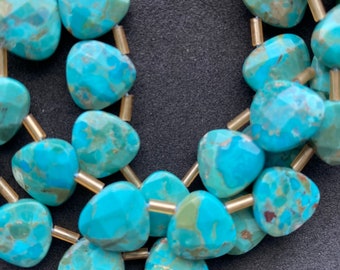 Genuine Blue/Green Turquoise 12x12mm Pear Shape Polished Top Drilled 8" 15 Pieces Each Strand.