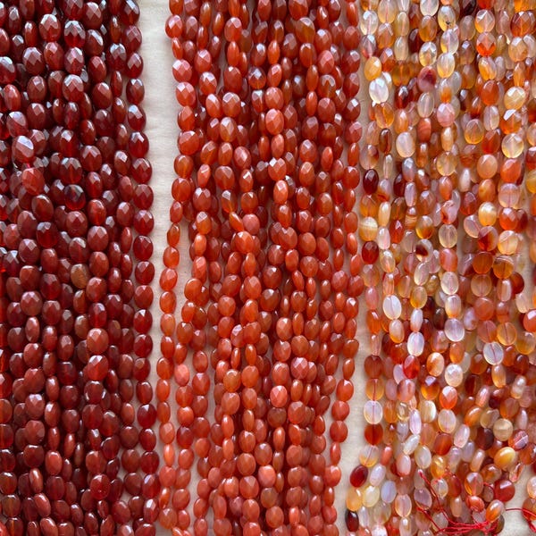Carnelian 8X10mm Faceted Flat Oval Beads 16" Strand 37-38 Beads Each Strand Gemstone Carnelian Beads For Jewelry Making