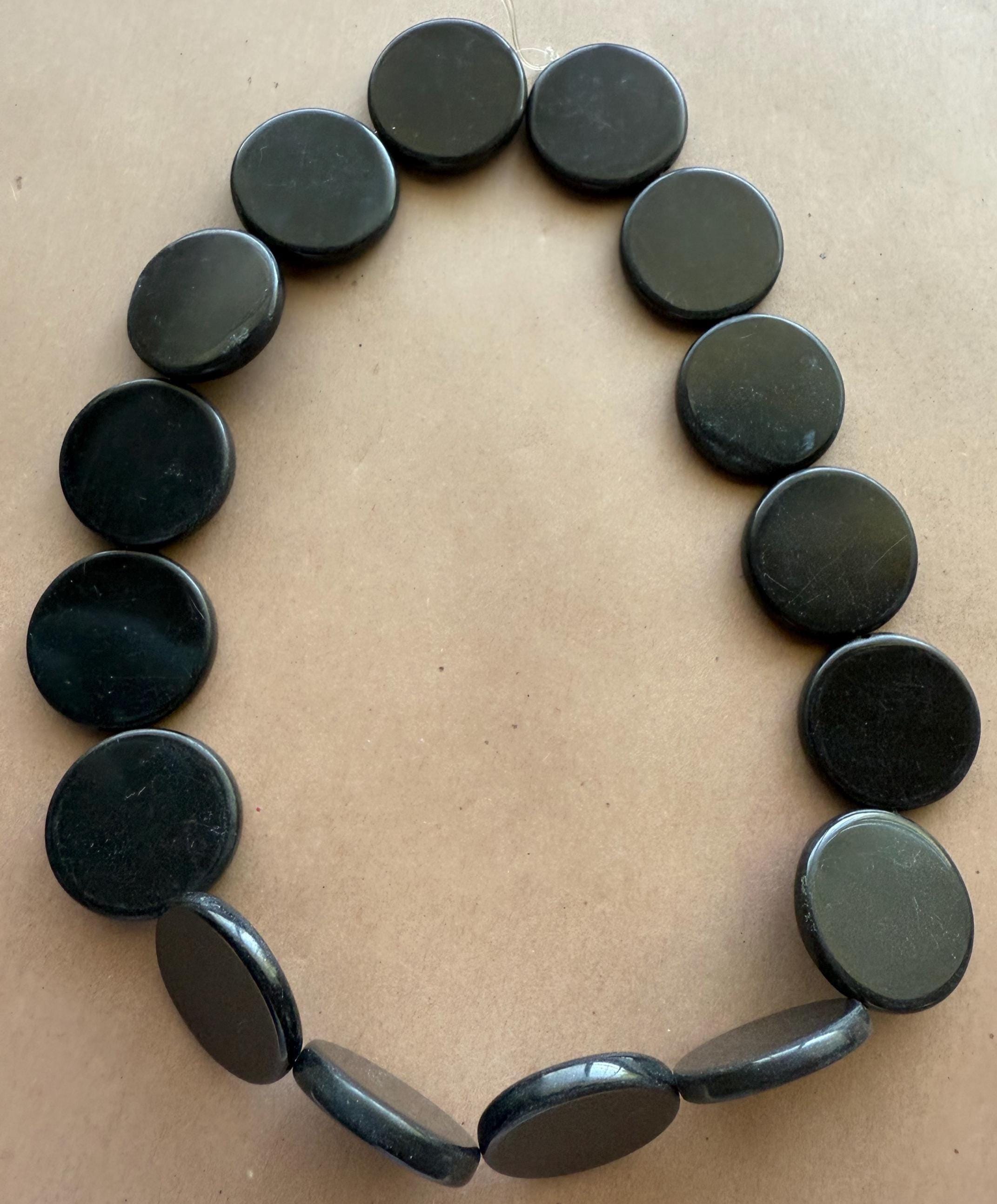 Large Smooth Coin Genuine Gemstone Black Obsidian 25mm Coin 4mm Thickness 16" Gemstone Crafts For Jewelry Making