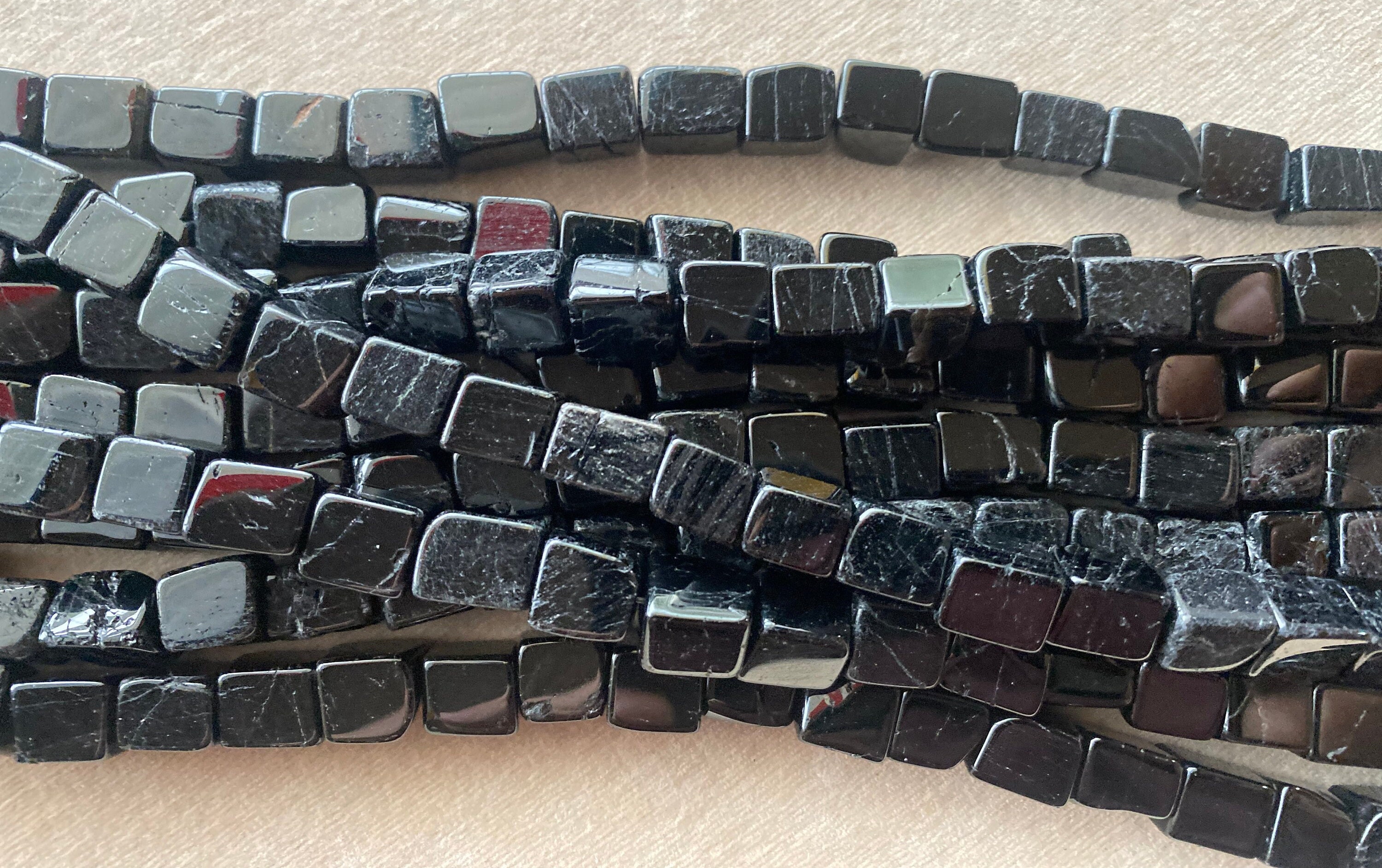 M/ Black Tourmaline 8X9-8X10mm Smooth Irregular Cube Loose Beads 16'' strand Shape/size varies Natural gemstone beads For jewelry making