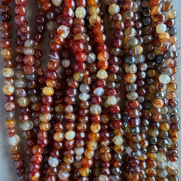 Natural Genuine Multi Color Carnelian Red Agate Beads 10-12mm Freeform Irregular Off Round 16 Inches