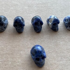 Natural Gemstone Blue Sodalte Hand Carved Halloween Skulls Size 18x25mm .Sold By Piece.Top To Bottom Drill.