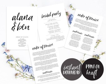 wedding program timeline editable pdf template instant etsy