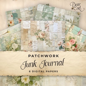 Patchwork Junk Journal, Digitales Papier, Grünes Floral 6 Digitales Journal, Printable Ephemera, Collage Sheet 11 x 8.5