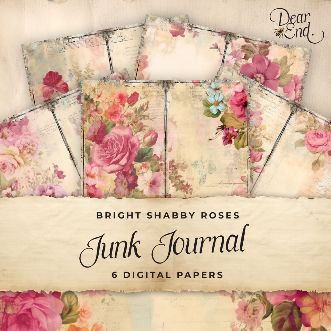 Pink Shabby Chic Junk Journal Digital Paper, Floral 6 Digital Journal ...