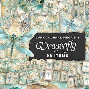 Kit diario spazzatura "Dragonfly" - 98 pezzi di carta stampabile floreale, etichette, effimeri, creazioni con la carta, foglio collage 11 x 8,5, JJ042