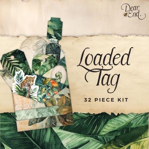 Loaded Tag Printable, Jungle Vintage, Monkey, Leopard, Leaves, Green, Junk Journal Folio, Ephemera Paper Craft, Collage Sheet 11 x 8.5