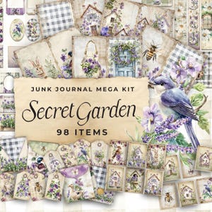 Kit de journaux indésirables « Secret Garden » - 98 pièces florales imprimables, étiquettes, éphémères, créations en papier, feuille de collage 11 x 8,5, JJ048