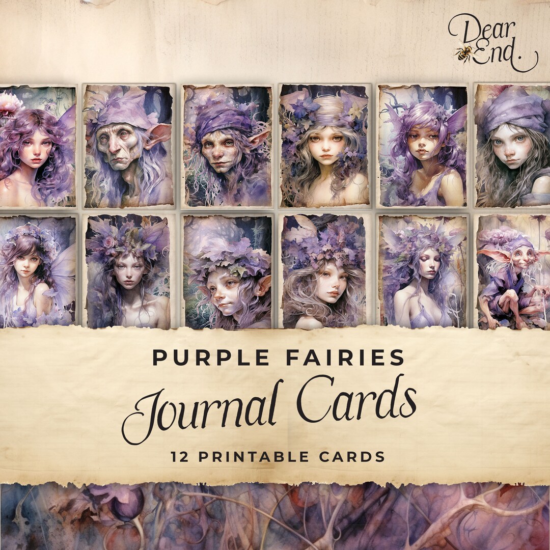 Purple Fairy Junk Journal Ephemera Cards, 12 Cards, Extras Pack ...