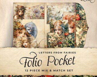 Forest Fairies Junk Journal Folio Printables, 12 Piece Mix & Match Pocket, Victorian Ephemera, Paper Craft, Collage Sheet 11 x 8.5, JJ011