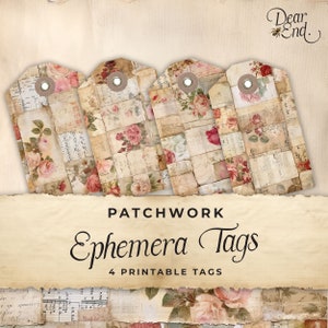 Etichette del diario spazzatura patchwork, pacchetto extra shabby chic, effimeri digitali, stampabili, artigianato con la carta, foglio collage 11 x 8., JJ048