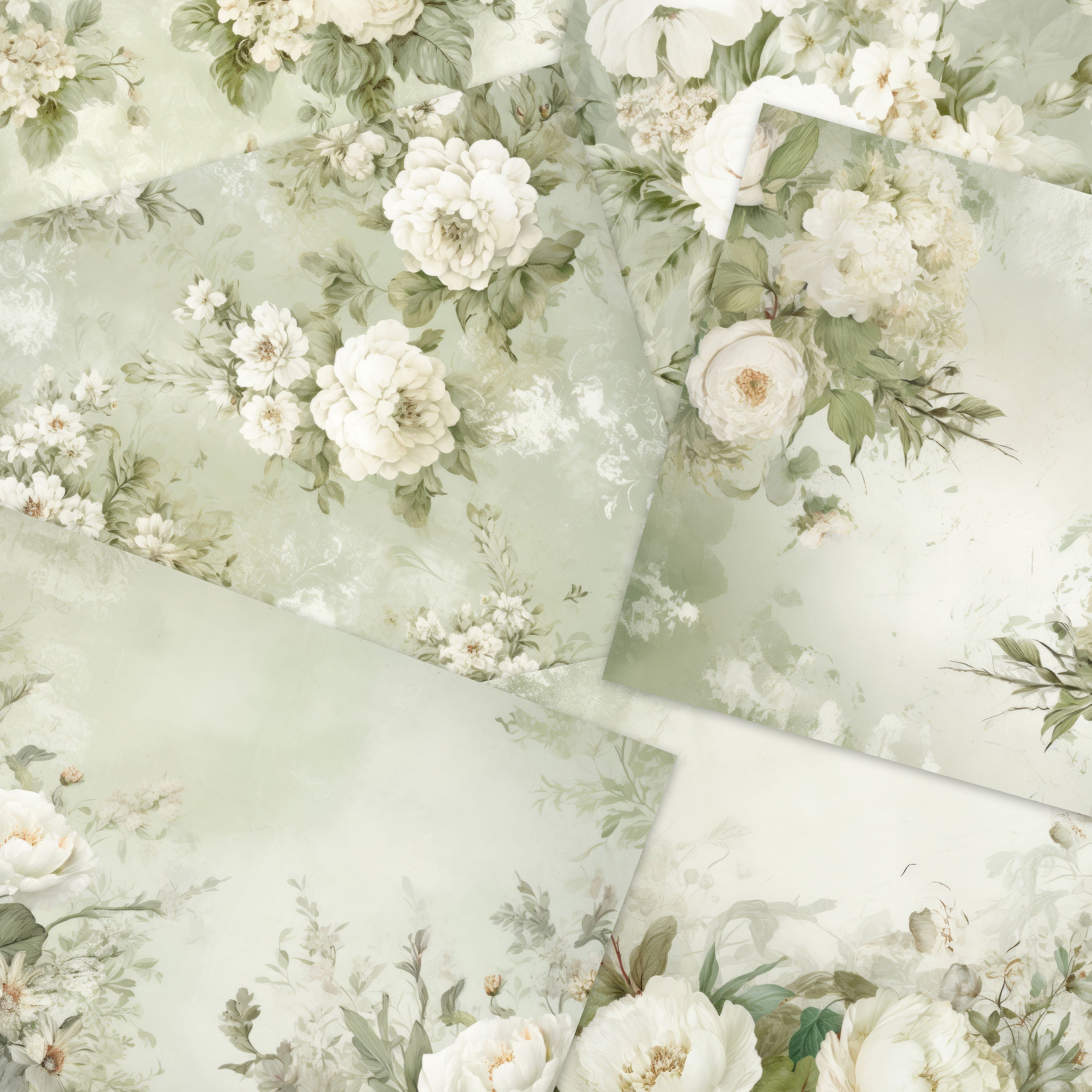 Sage Green Floral Junk Journal Digital Paper, 6 Digital Journal Pages ...