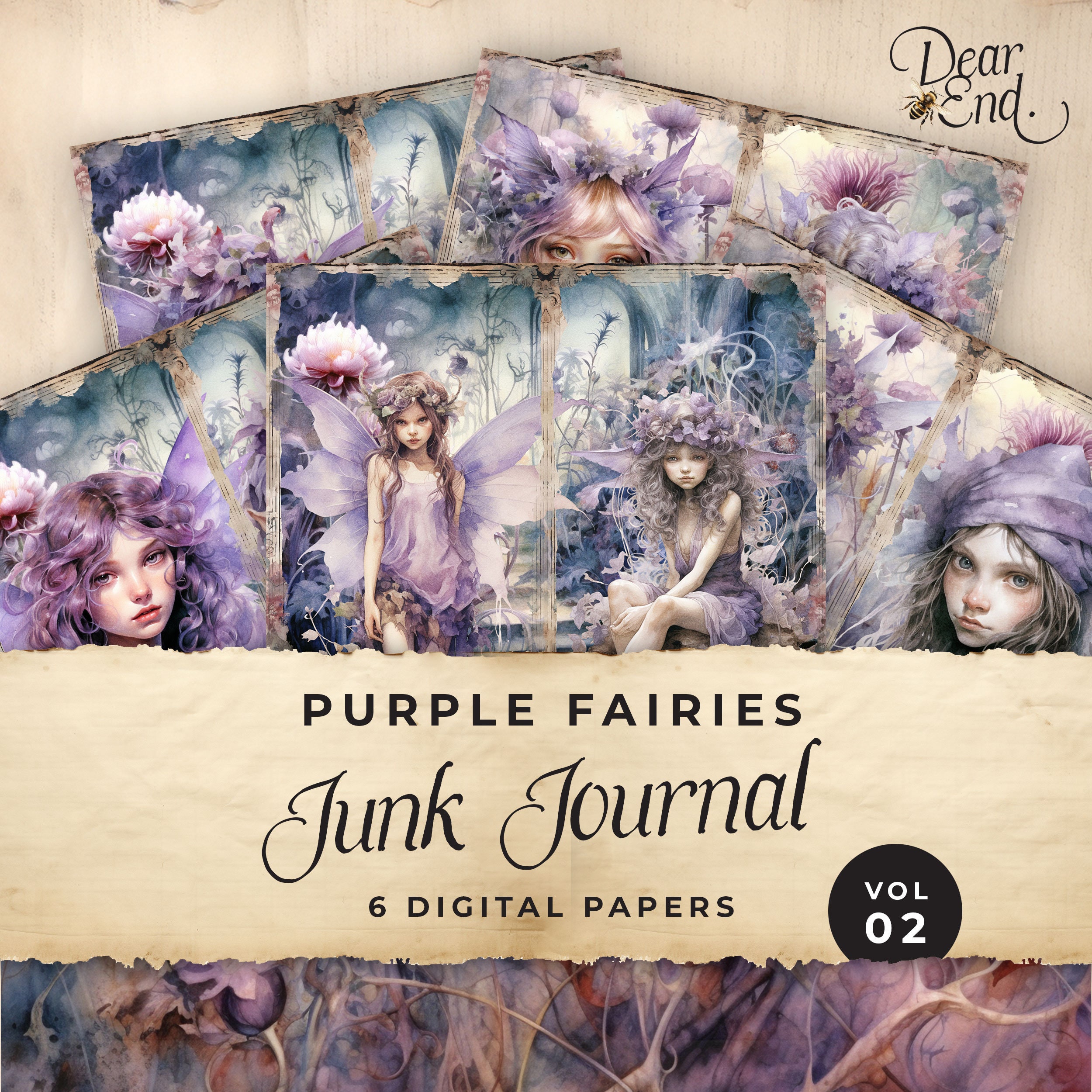 Purple Fairy Junk Journal Digital Paper, Fairies, 6 Digital Journal ...
