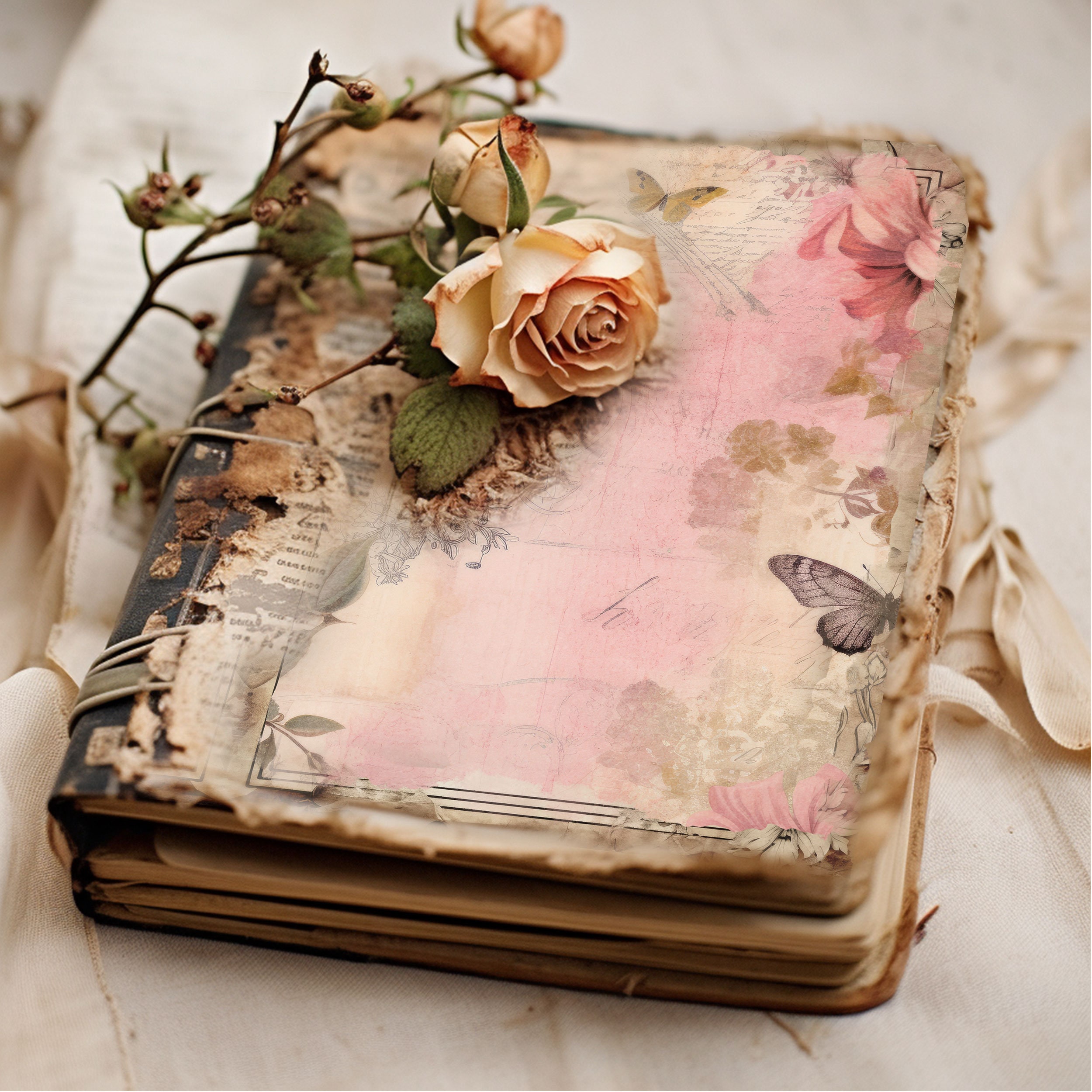 Junkjournal*『』 Różowy Toile Junk Journal Cyfrowy papier, Shabby Chic 6