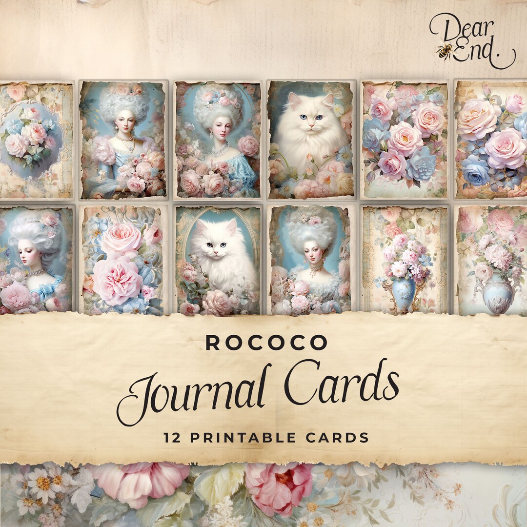 Blank Rococo Card Rococo Junk Journal Ephemera Cards, 12 Cards, Blue & Pink Extras Pack ...