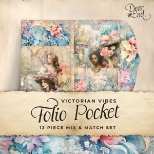 Victorian Junk Journal Folio Printables, 12 Piece Mix Match Pocket Damask Printable Ephemera, Paper Craft, Collage Sheet 11 x 8.5, JJ034