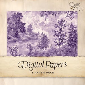 Papel digital para diario basura en toile morado, 3 páginas para diario digital, efímera imprimible, manualidad de papel, hoja de collage de 11 x 8,5, lila rústico