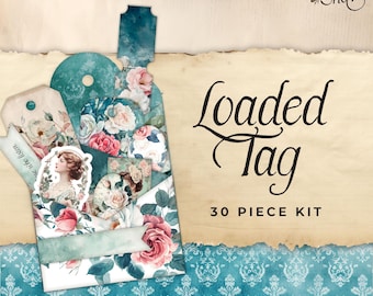 Loaded Tag Printable, Vintage Shabby Chic Spring, Victorian, Flowers, Junk Journal Folio, Ephemera Paper Craft, Collage Sheet 11 x 8.5