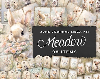 Junk Journal Kit &quot;Woodland&quot; - 98 Piece Floral Printable Papers, Tags, Ephemera, Paper Craft, Collage Sheet 11 x 8.5, JJ033