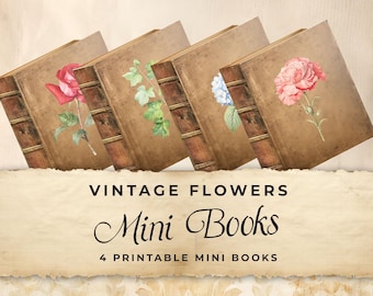 Printable Dollhouse Mini Book, Vintage Flowers, Junk Journal Digital Paper, Craft Activity, Printable Ephemera, Collage Sheet 11 x 8.5