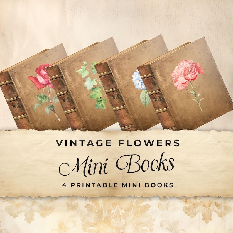 Printable Dollhouse Mini Book, Vintage Flowers, Junk Journal Digital ...