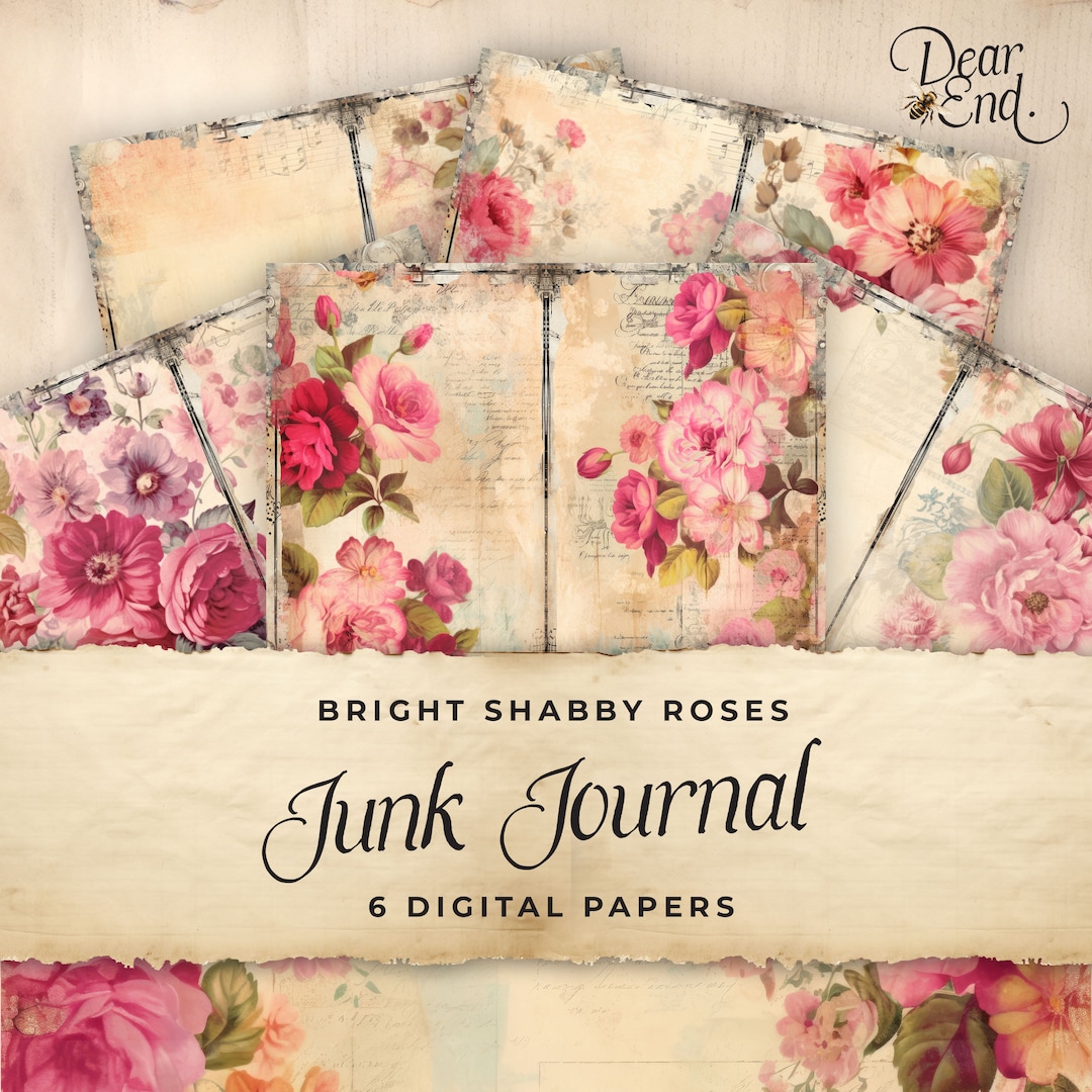 Pink Shabby Chic Junk Journal Digital Paper, Floral 6 Digital Journal ...