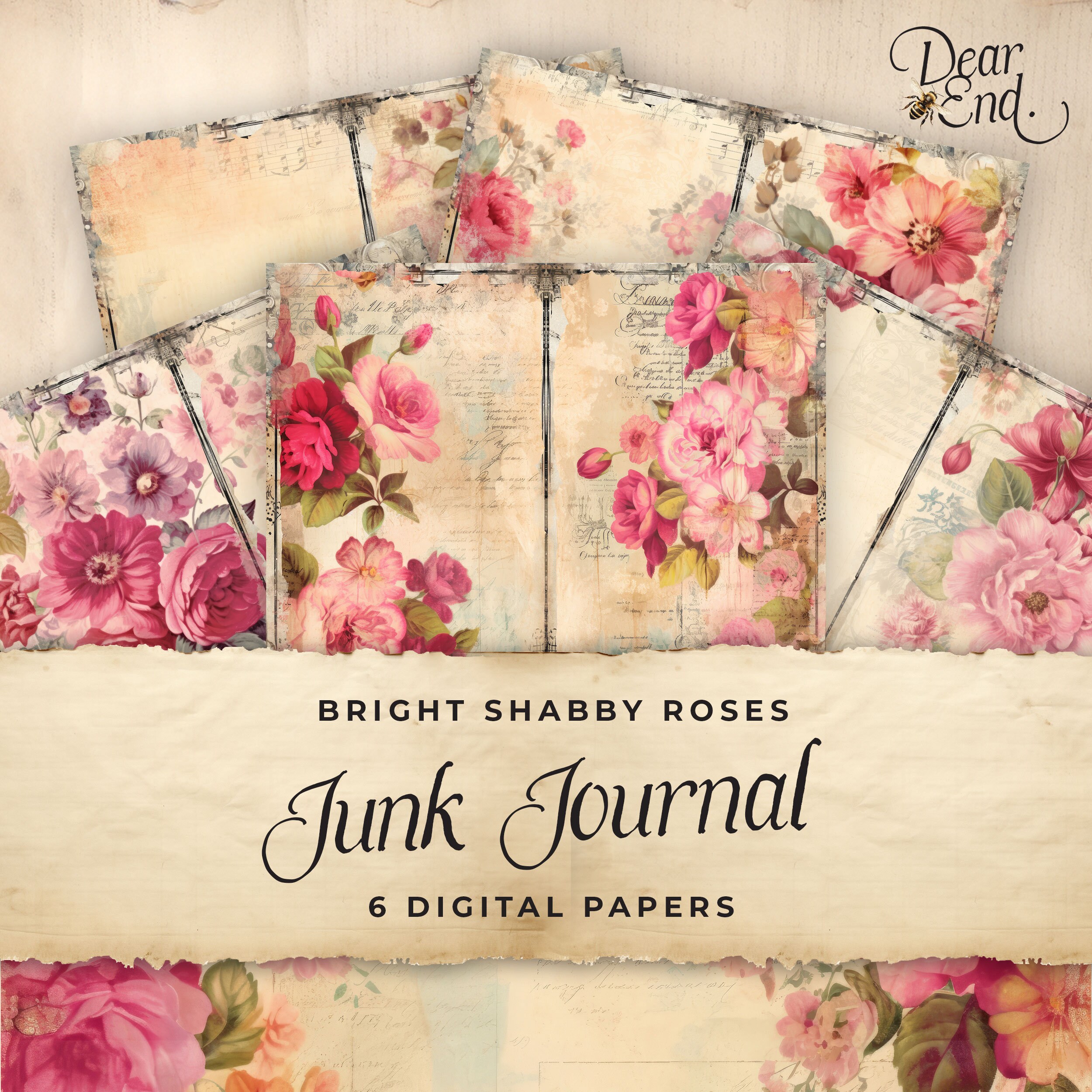 Pink Shabby Chic Junk Journal Digital Paper, Floral 6 Digital Journal ...