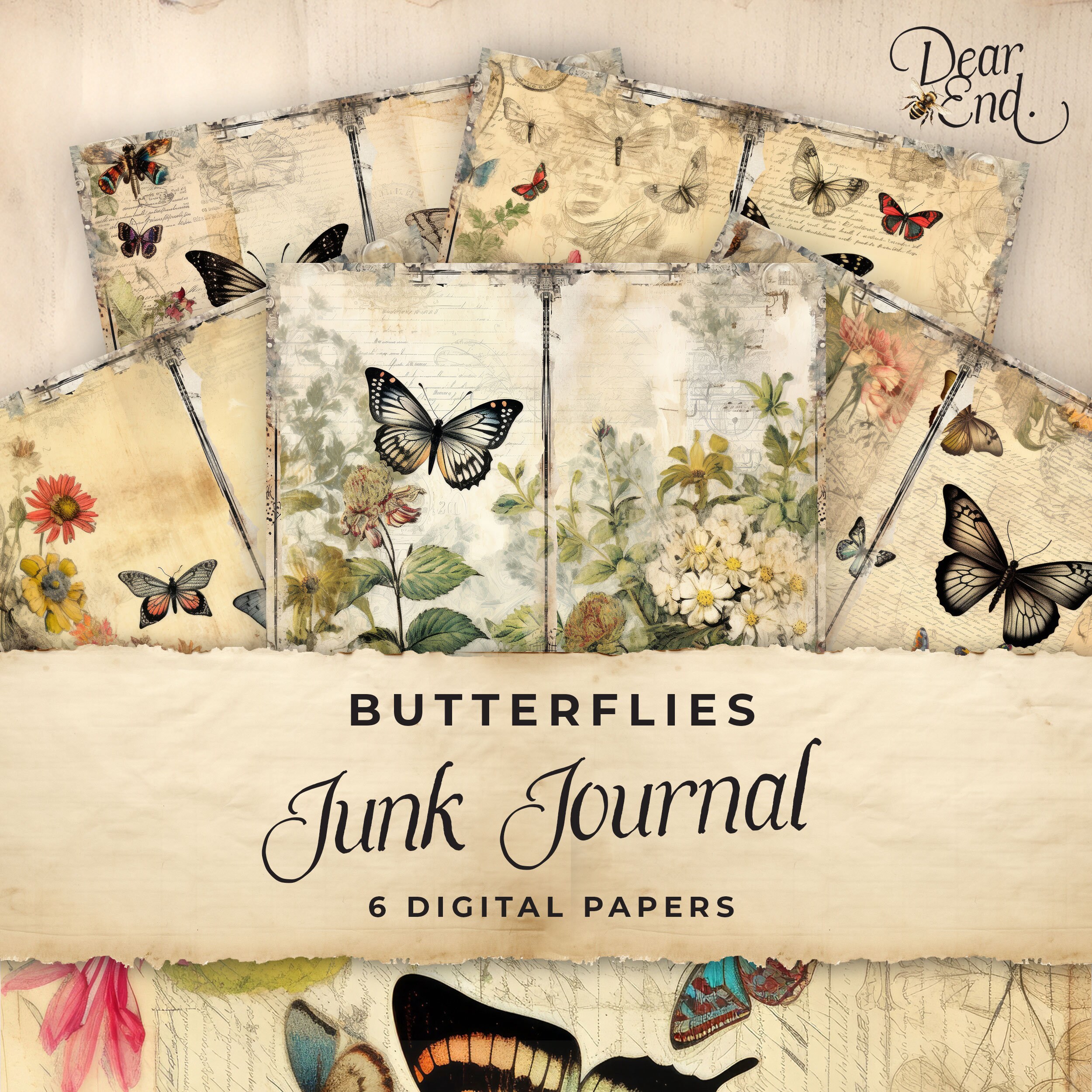 Butterfly Junk Journal Paper, Colorful Victorian, 6 Digital Journal ...