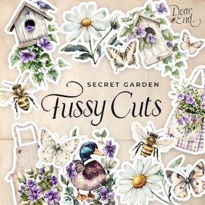 Fussy Cuts, Purple Garden, Uccelli, Carta per diario spazzatura, Carta effimera stampabile, Foglio collage 11 x 8,5, JJ057