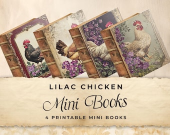 Printable Dollhouse Mini Book, Lilac Chickens, Junk Journal Digital Paper, Craft Activity, Printable Ephemera, Collage Sheet 11 x 8.5