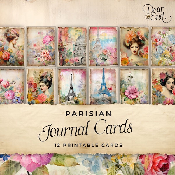 Paris Junk Journal Ephemera Cards, 12 Cards, Colorful Extras Pack, Printable Ephemera, Paper Craft, Collage Sheet 11 x 8.5, JJ029