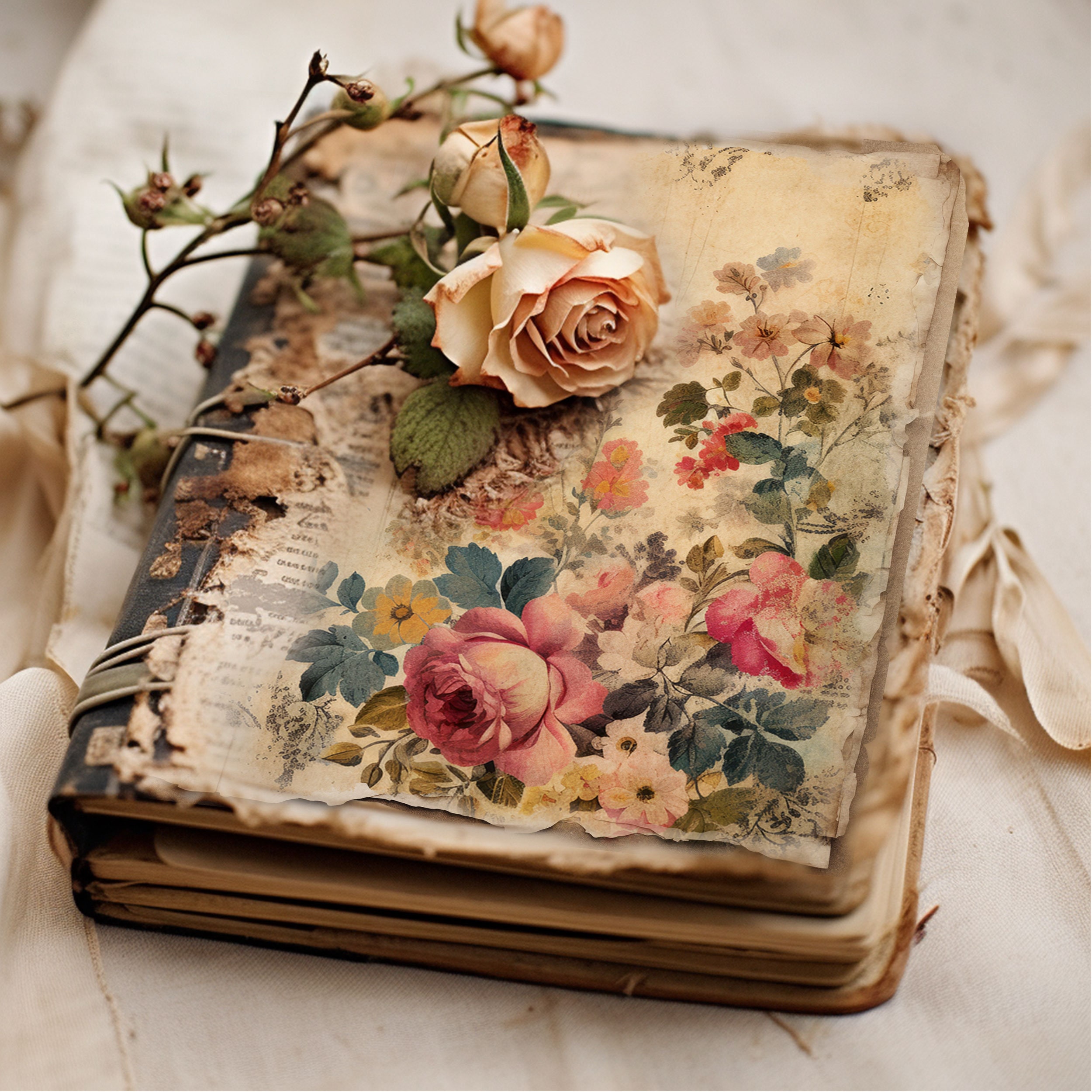 Shabby Chic Junk Journal Digital Paper, Floral 6 Digital Journal Pages ...