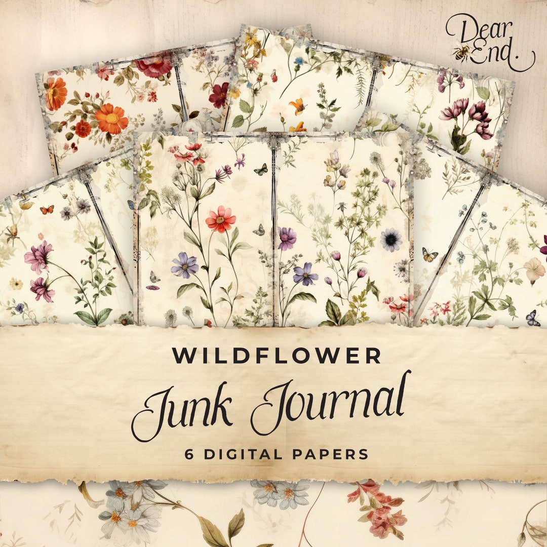 Wildflower Junk Journal Digital Paper, Floral 6 Digital Journal Pages ...