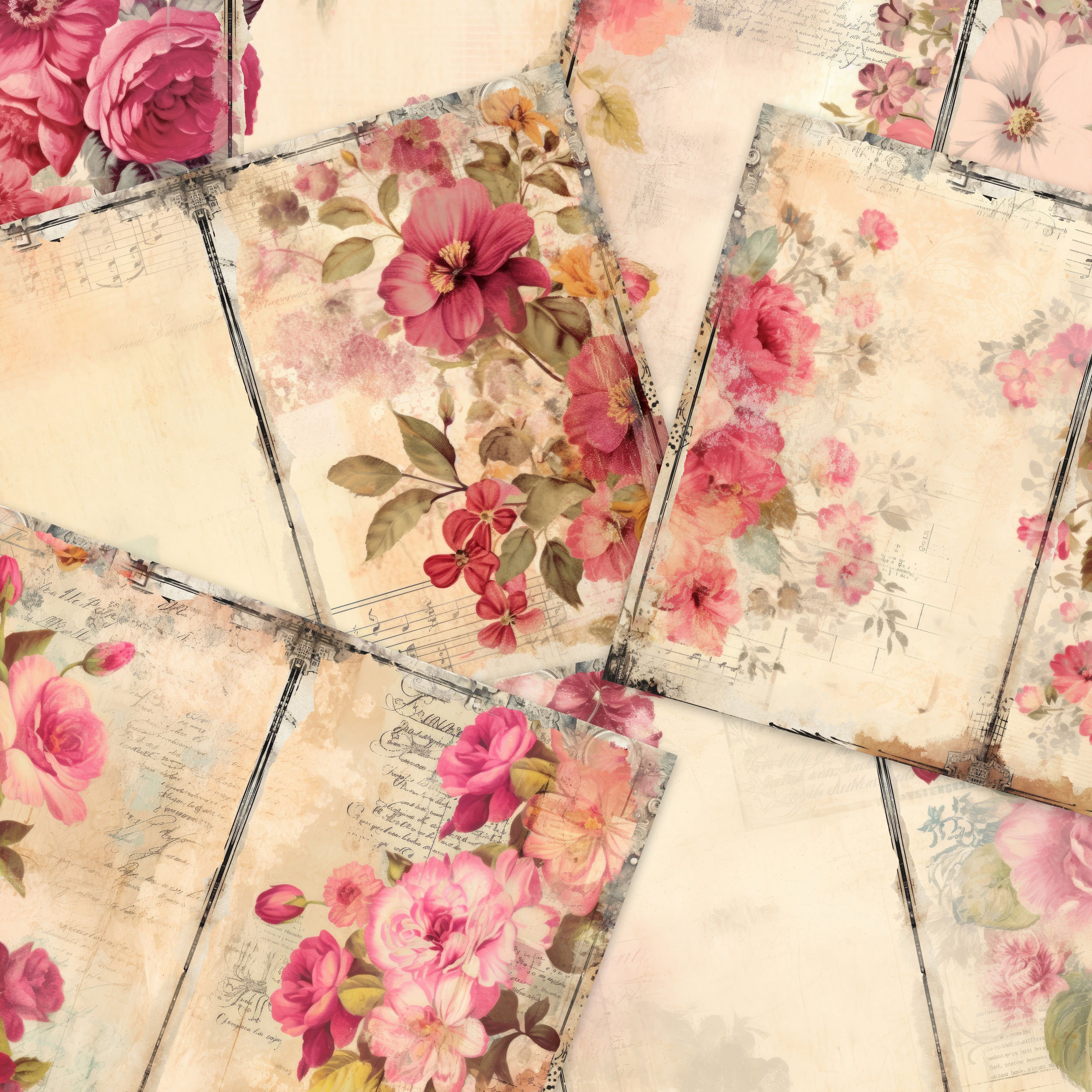 Pink Shabby Chic Junk Journal Digital Paper, Floral 6 Digital Journal ...