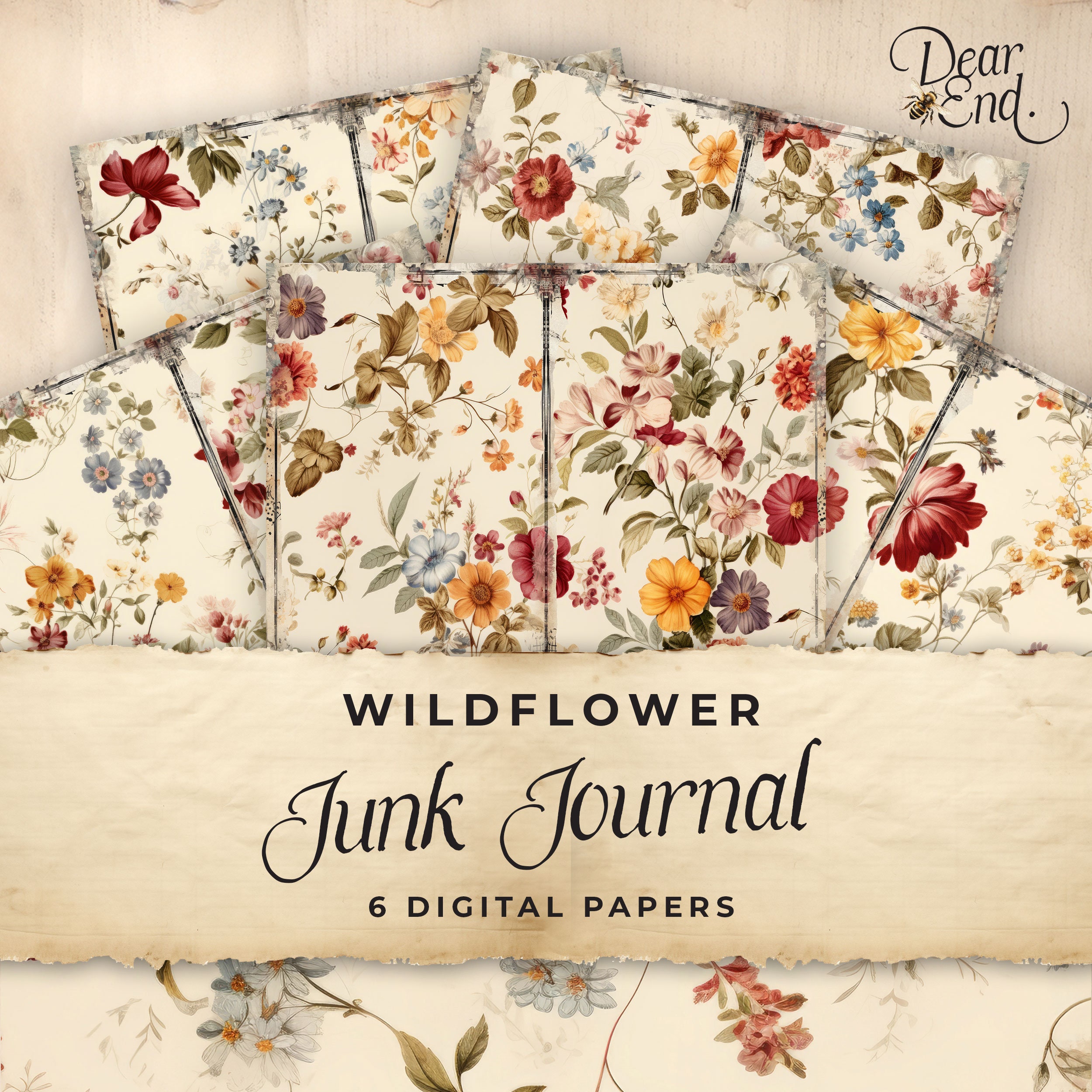 Wildflower Junk Journal Digital Paper, Floral 6 Digital Journal Pages ...