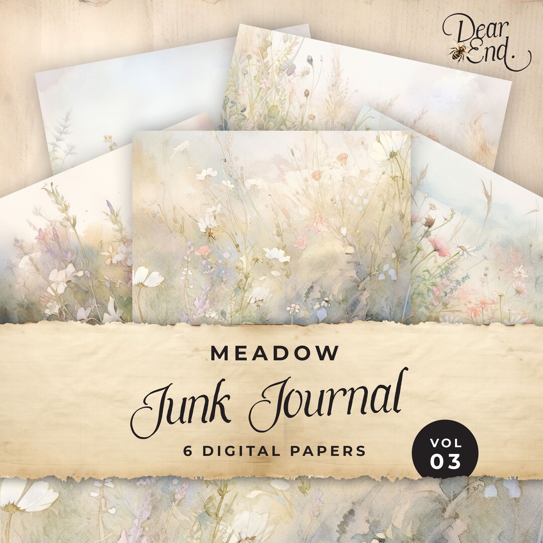 Wildflower Junk Journal Paper, Floral 6 Digital Journal Pages