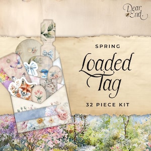 Loaded Tag Printable, Vintage Shabby Chic Spring, Bluebird, Flowers, Junk Journal Folio, Ephemera Paper Craft, Collage Sheet 11 x 8.5